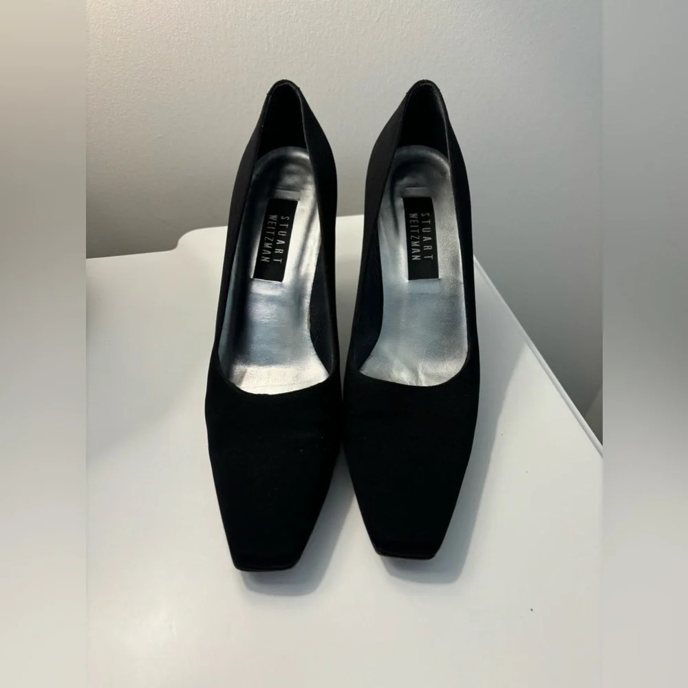 Stuart Weitzman Black Fabric Raquel Slip on Pumps Sculpted Heels Women’s 9.5